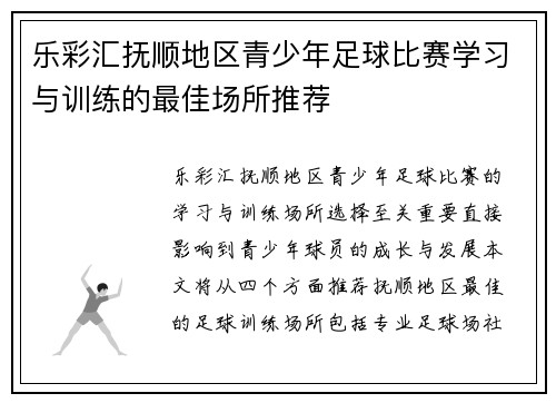 乐彩汇抚顺地区青少年足球比赛学习与训练的最佳场所推荐